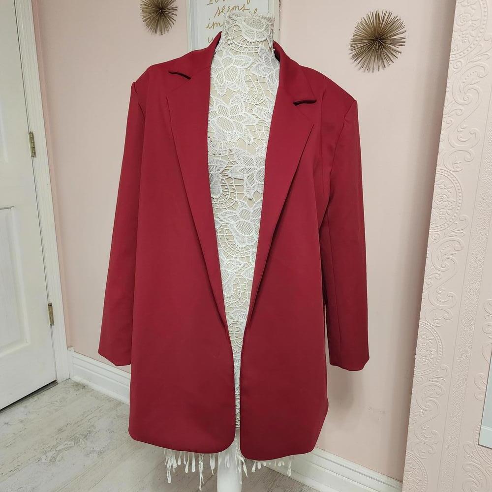 NWT Cupshe JoJo Red deep Wine Longline Blazer Large seems oversized
